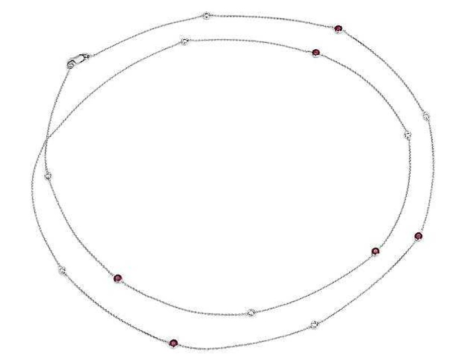 Necklaces | Blue Nile Petite Stationed Ruby And Diamond Necklace In 14K White Gold (36")