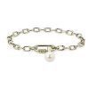 Bracelets | Blue Nile 14K Italian Yellow Gold Link Bracelet With Carabiner Lock And Freshwater Pearl Charm