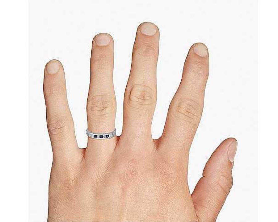 Men'S Rings | Blue Nile Men'S Princess-Cut Diamond And Sapphire Wedding Ring In Platinum (1/8 Ct. Tw.)