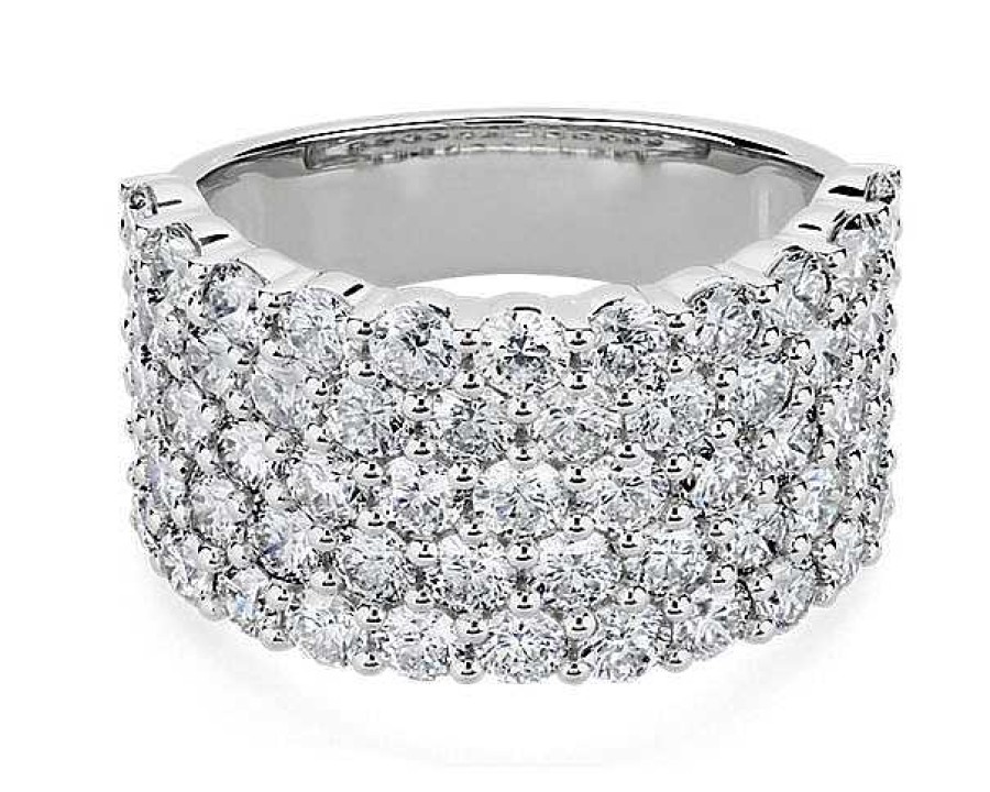 Rings | Blue Nile Five Row Pave Anniversary Ring In 14K White Gold (3.5 Ct. Tw.)