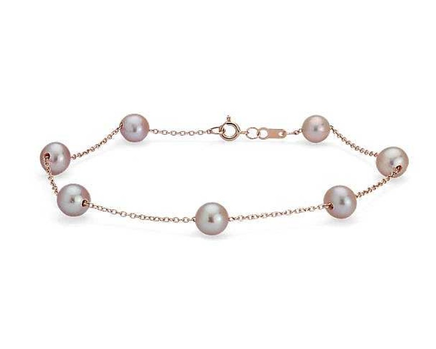 Bracelets | Blue Nile Pink Freshwater Cultured Pearl Tin Cup Stationed Bracelet In 14K Rose Gold (5.5Mm)