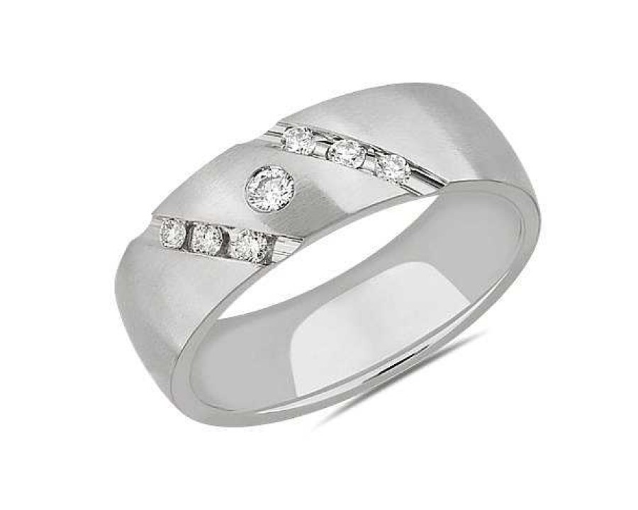 Men'S Rings | Blue Nile Diagonal Diamond Highlight Wedding Ring In 18K White Gold (7 Mm, 1/4 Ct. Tw.)