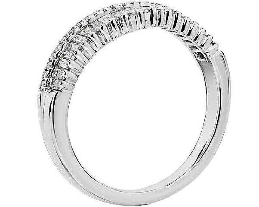 Rings | Blue Nile Zac Zac Posen Baguette & Pav Diamond Crown Curved Wedding Ring In 14K White Gold (4 Mm, 3/8 Ct. Tw.)