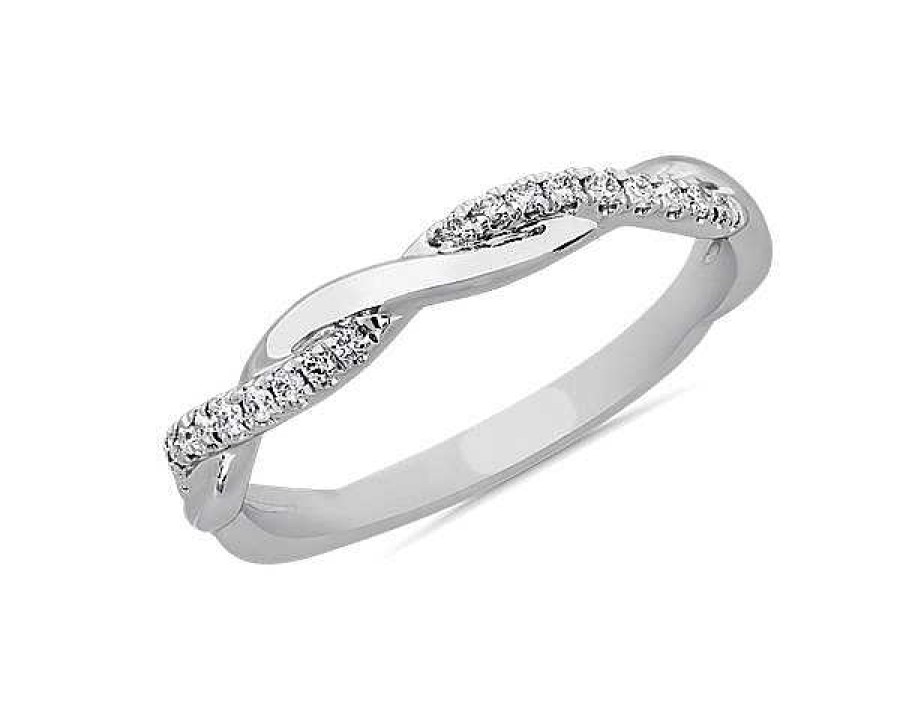 Women'S Rings | Blue Nile Petite Twist Diamond Anniversary Ring In 18K White Gold (1/10 Ct. Tw.)