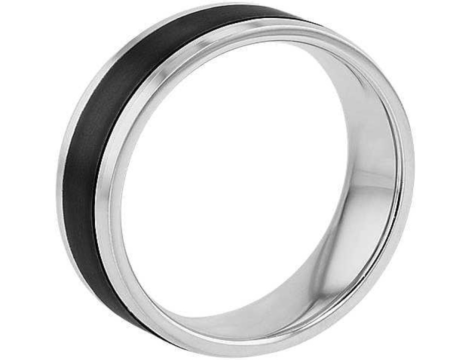 Men'S Rings | Blue Nile Satin Finish Wedding Ring In Black Titanium And 14K White Gold (7Mm)