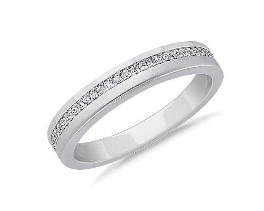 Men'S Rings | Blue Nile Men'S Diamond Pav Edge Wedding Ring In Platinum (1/6 Ct. Tw.)