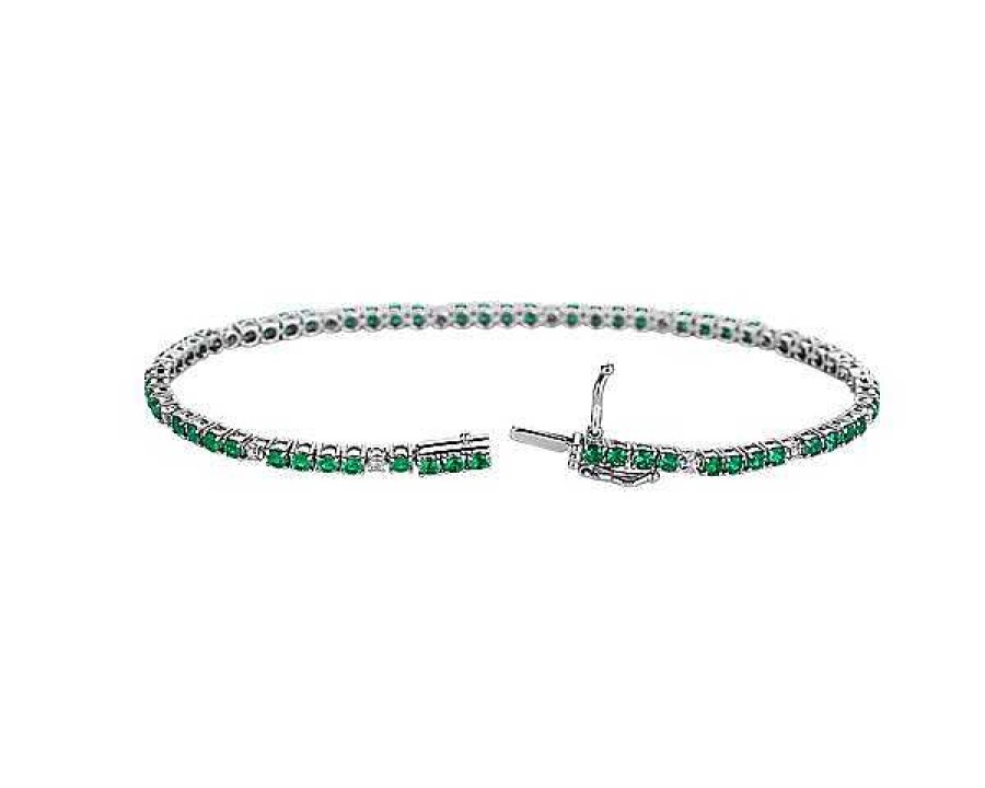 Bracelets | Blue Nile Alternating Emerald And Diamond Bracelet In 14K White Gold