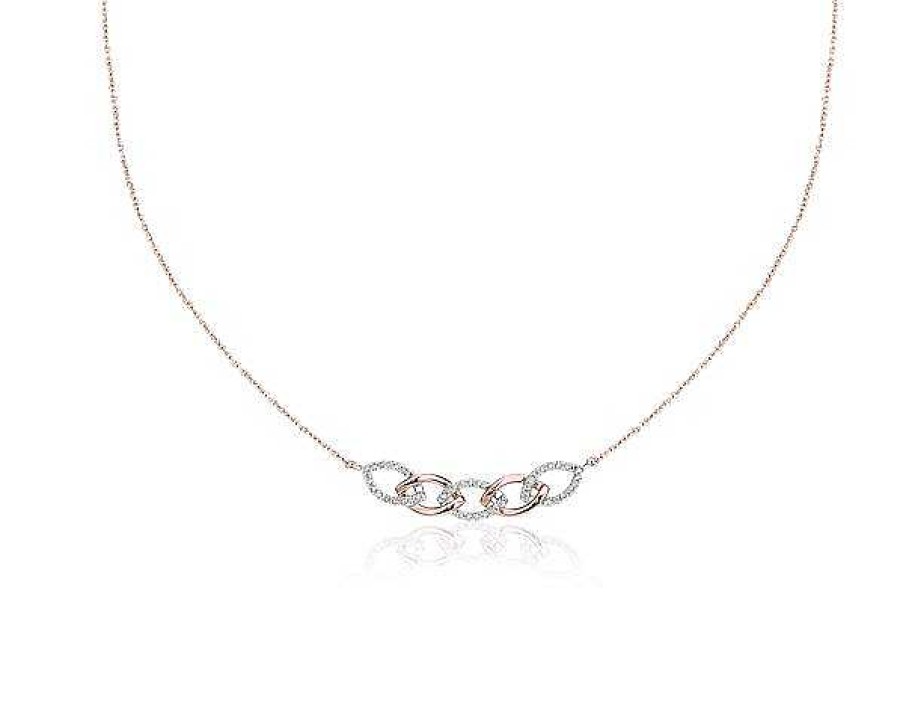 Necklaces | Blue Nile Two-Tone Diamond Link Bar Necklace In 14K White And Rose Gold (1/6 Ct. Tw.)