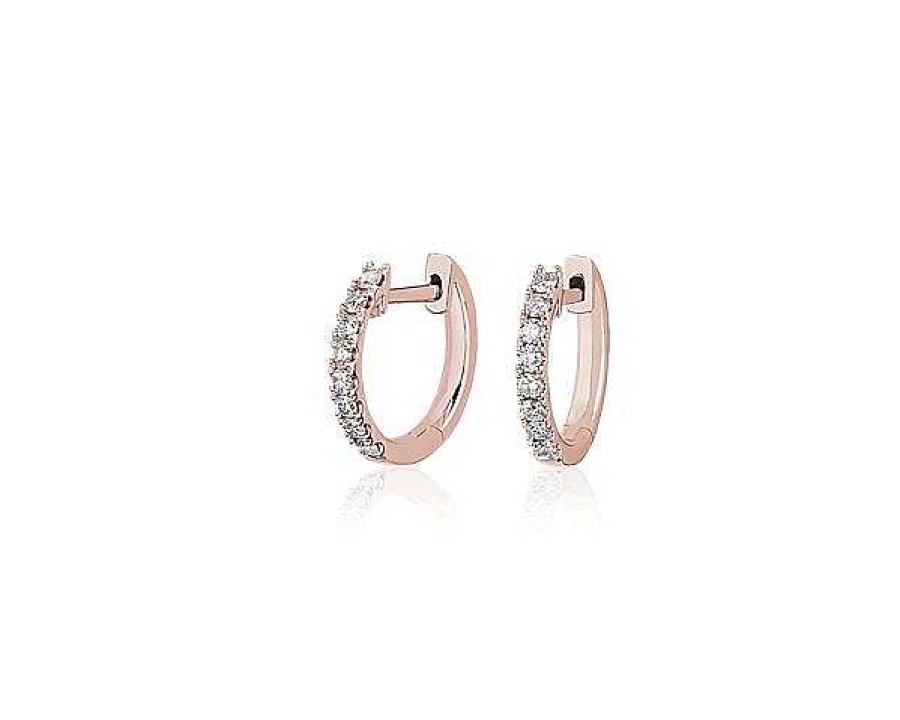 Earrings | Blue Nile Petite Diamond Huggie Hoop Earrings In 14K Rose Gold (1/4 Ct. Tw.)