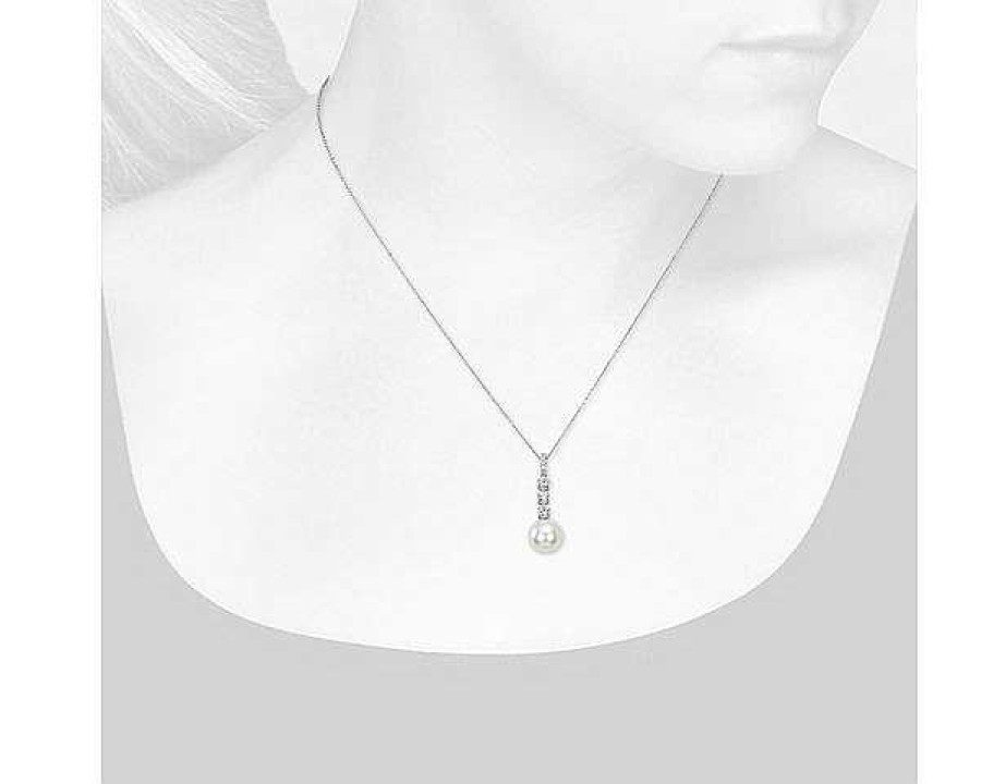 Necklaces | Blue Nile Classic Akoya Cultured Pearl Diamond Drop Pendant In 18K White Gold (9-9.5Mm)