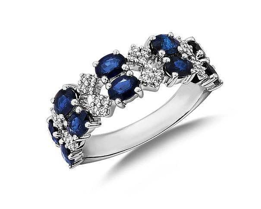 Rings | Blue Nile Sapphire And Diamond Double Band Ring In 14K White Gold