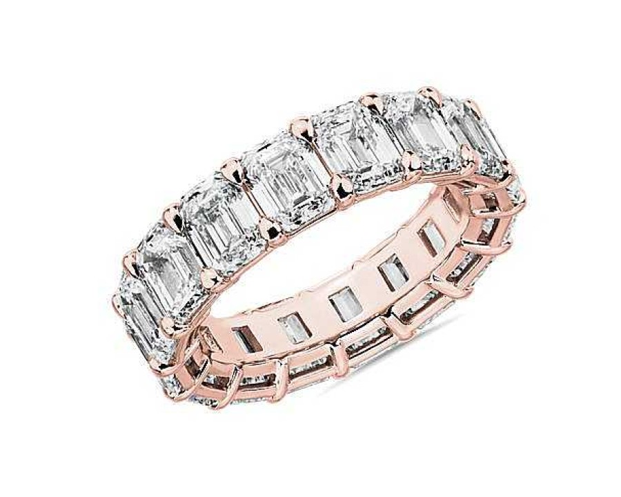 Women'S Rings | Blue Nile Lab Grown Diamond Emerald Cut Eternity Ring In 14K Rose Gold (8 Ct. Tw.)