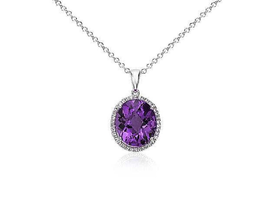 Necklaces | Blue Nile Amethyst And White Sapphire Halo Oval Pendant In Sterling Silver (12X10Mm)