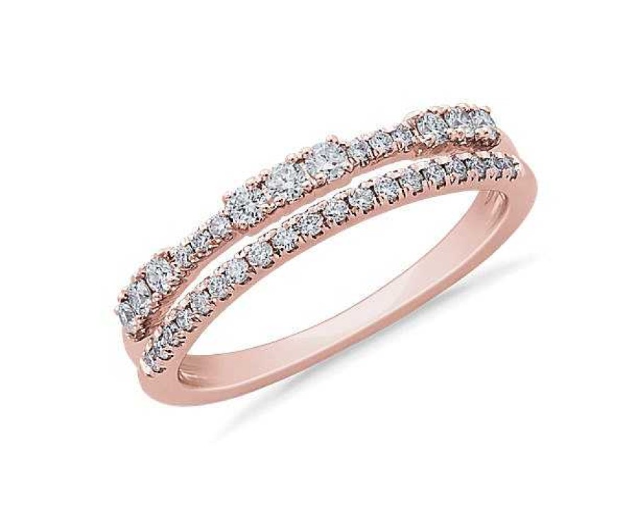 Rings | Blue Nile Two Row Stacked Diamond Ring In 14K Rose Gold (1/3 Ct. Tw.)