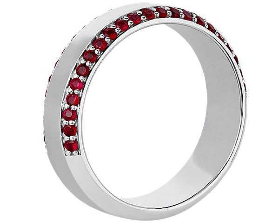 Men'S Rings | Blue Nile Men'S Ruby Edge Pave Band In 14K White Gold (6.5 Mm, 3/4 Ct. Tw.)