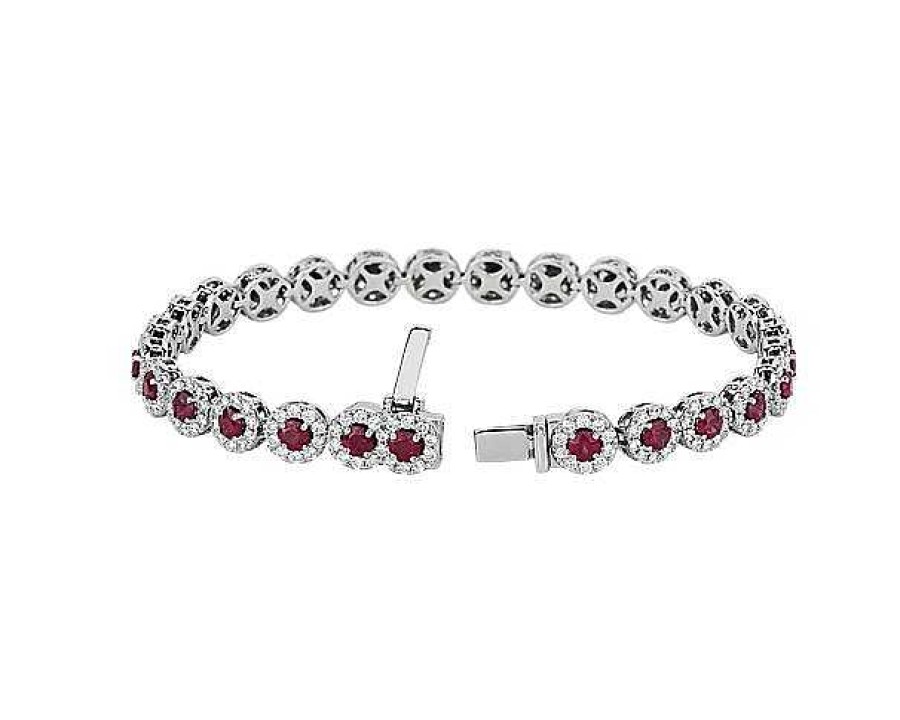 Bracelets | Blue Nile Ruby And Diamond Halo Bracelet In 14K White Gold