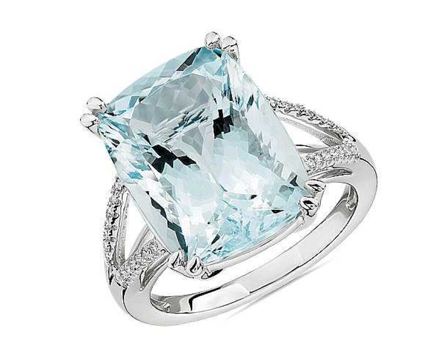 Rings | Blue Nile Cushion Cut Aquamarine And Diamond Cocktail Ring In 14K White Gold