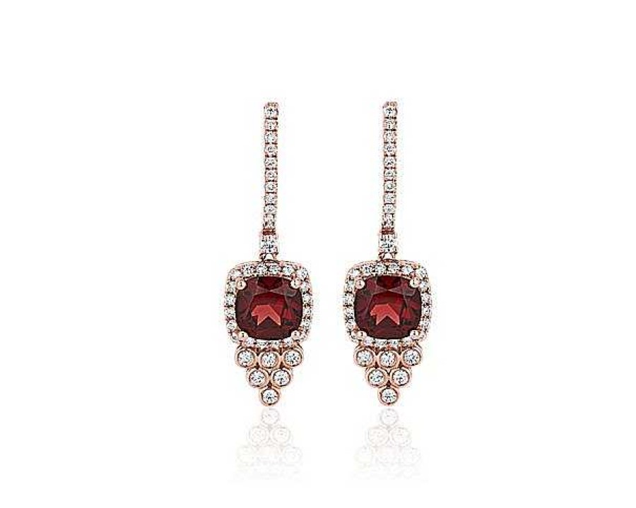 Earrings | Blue Nile Cushion Cut Garnet And Diamond Drop Earrings In 14K Rose Gold