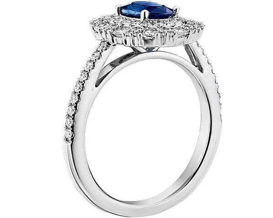 Rings | Blue Nile Oval Sapphire Ring With Double Diamond Halo In 14K White Gold (7X5Mm)