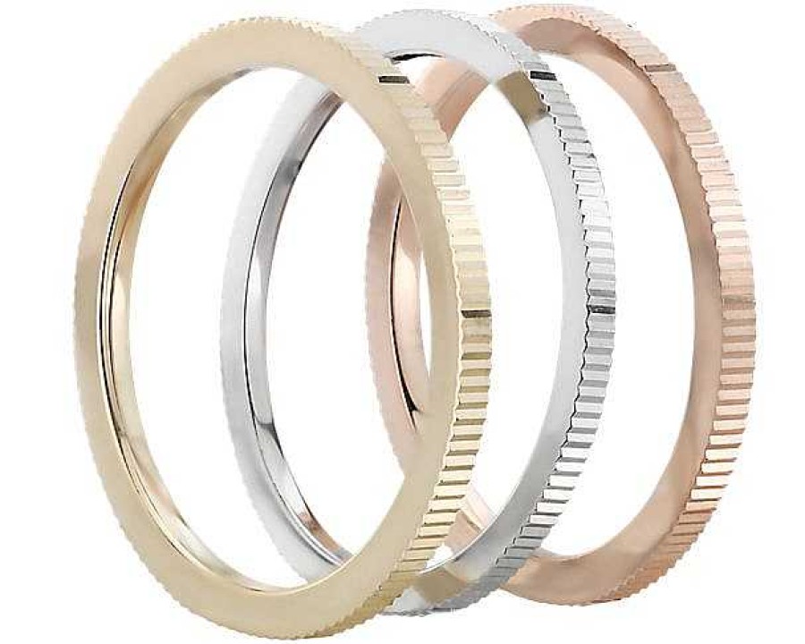 Rings | Blue Nile High Polish Vertical Texture Stacking Rings In 14K White, Yellow, And Rose Gold