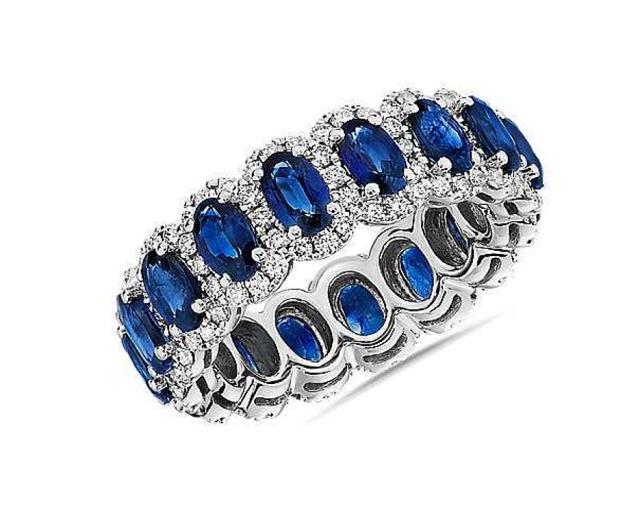 Rings | Blue Nile Oval Sapphire Halo Eternity Ring In 14K White Gold (5X3Mm)