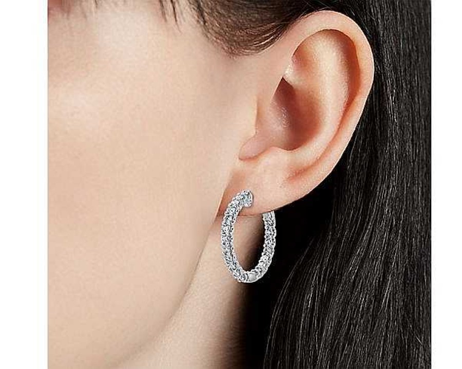 Earrings | Blue Nile Luna Diamond Eternity Hoop Earrings In 18K White Gold (1 1/2 Ct. Tw.)- G/Si