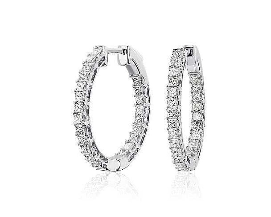 Earrings | Blue Nile Princess Diamond Eternity Hoop Earrings In 14K White Gold (2 Ct. Tw.)