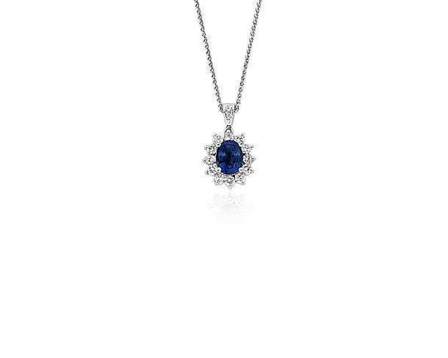 Necklaces | Blue Nile Sapphire And Diamond Pendant In 18K White Gold (8X6Mm)