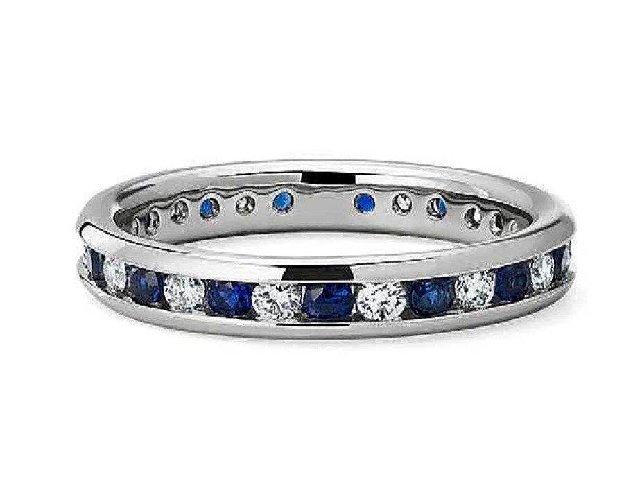 Women'S Rings | Blue Nile Channel Set Alternating Diamond And Blue Sapphire Eternity Ring In Platinum (1 Ct. Tw.)