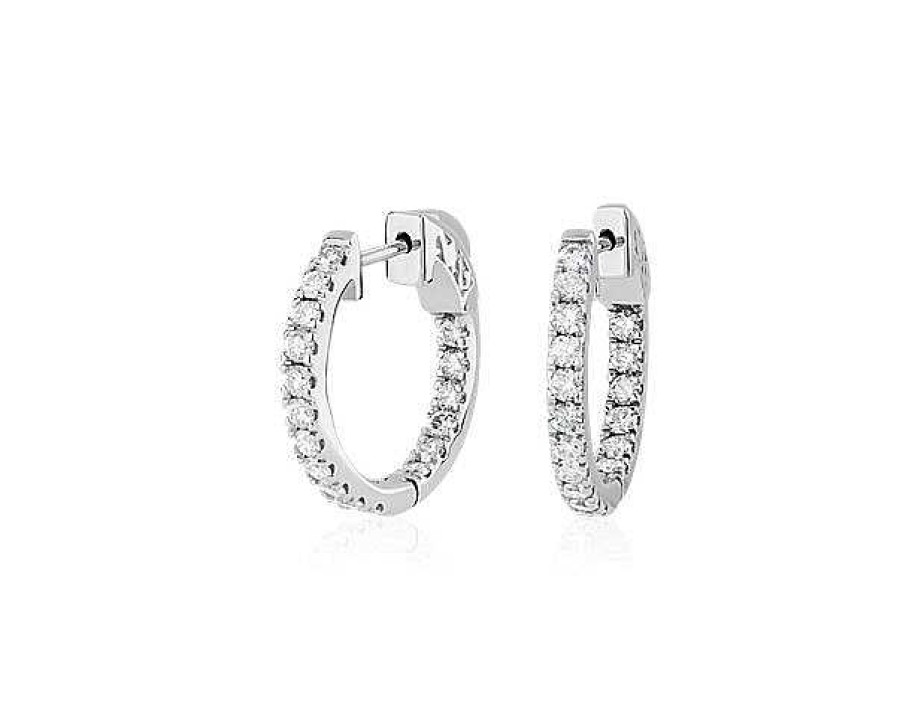 Earrings | Blue Nile The Perfect Diamond Hoops In 14K White Gold (1 Ct. Tw.)