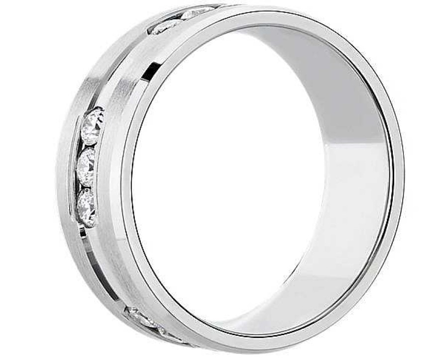 Men'S Rings | Blue Nile Trio Stationed Channel-Set Diamond Wedding Ring In 14K White Gold (8 Mm, 1 1/6 Ct. Tw.)