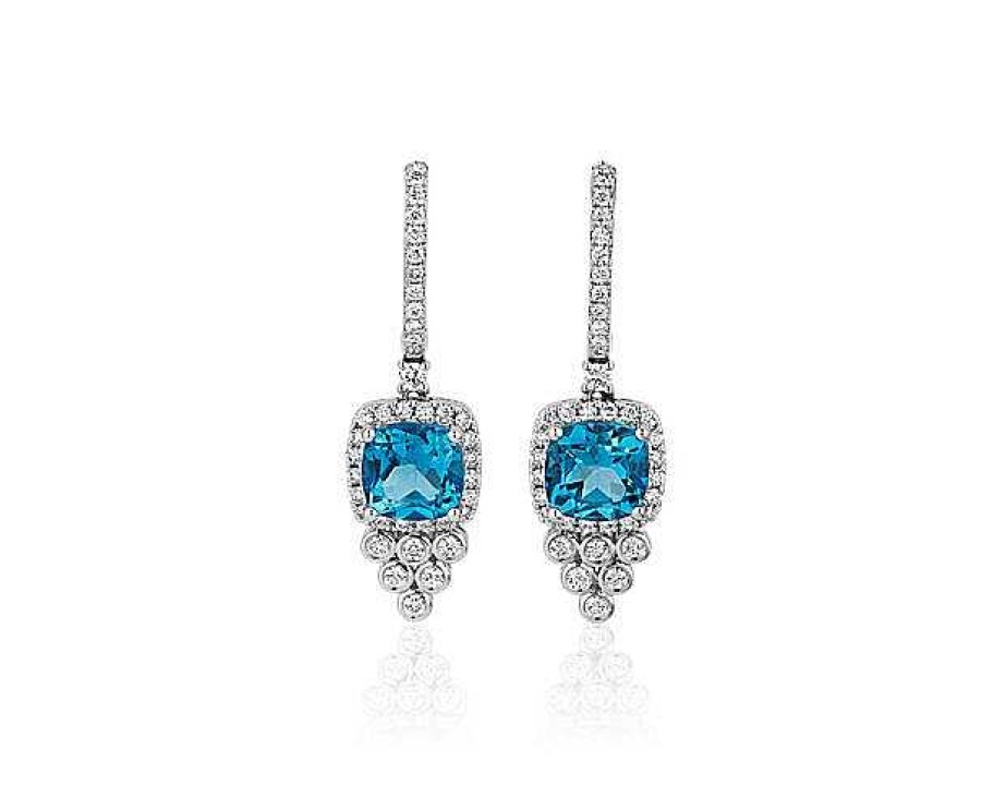 Earrings | Blue Nile Cushion Cut Swiss Blue Topaz And Diamond Drop Earrings In 14K White Gold