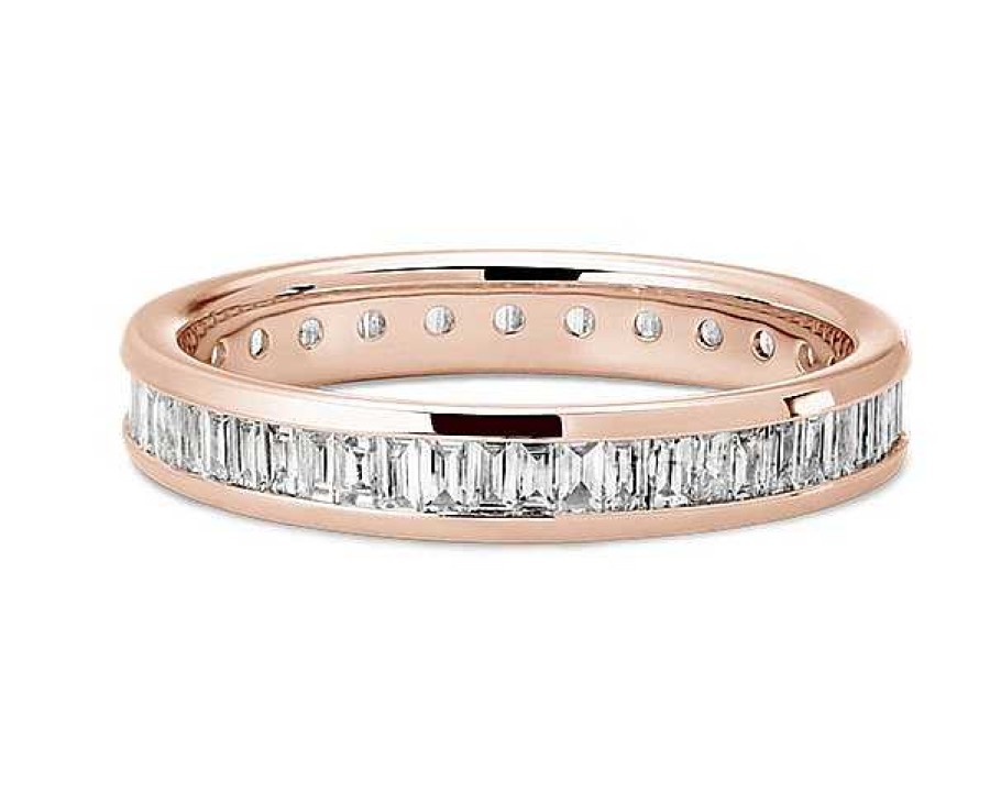 Women'S Rings | Blue Nile Channel Set Baguette Cut Diamond Eternity Ring In 14K Rose Gold (1 Ct. Tw.)