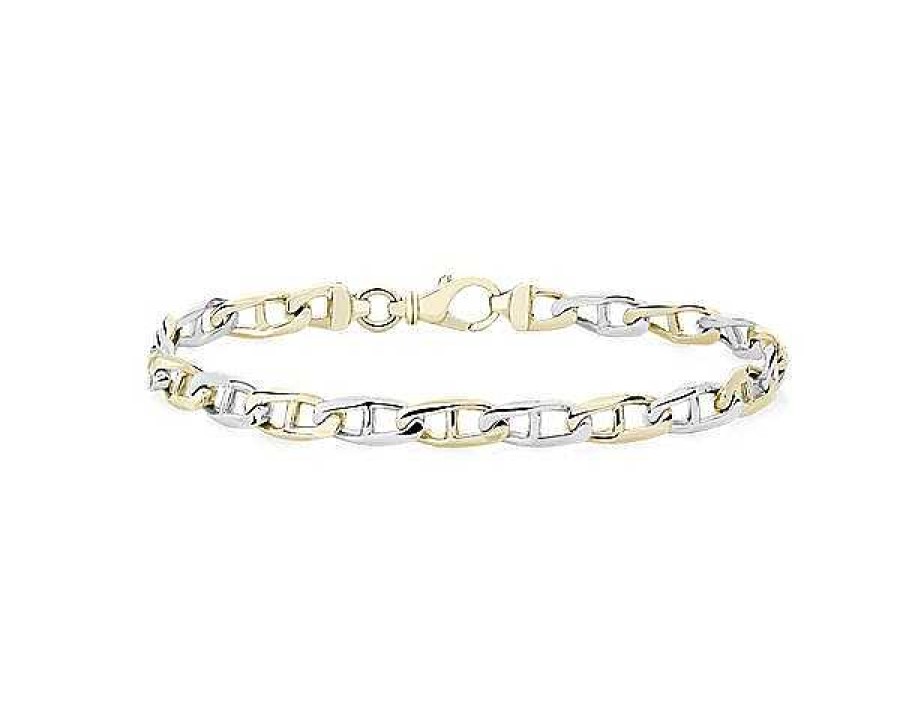 Bracelets | Blue Nile 8.5" Men'S High Polish Alternating Mariner Link Bracelet In 14K Italian White And Yellow (6.6 Mm) Gold (6.5 Mm)