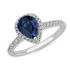 Rings | Blue Nile Sapphire Pear Shape Halo Ring In 14K White Gold (8X6Mm)