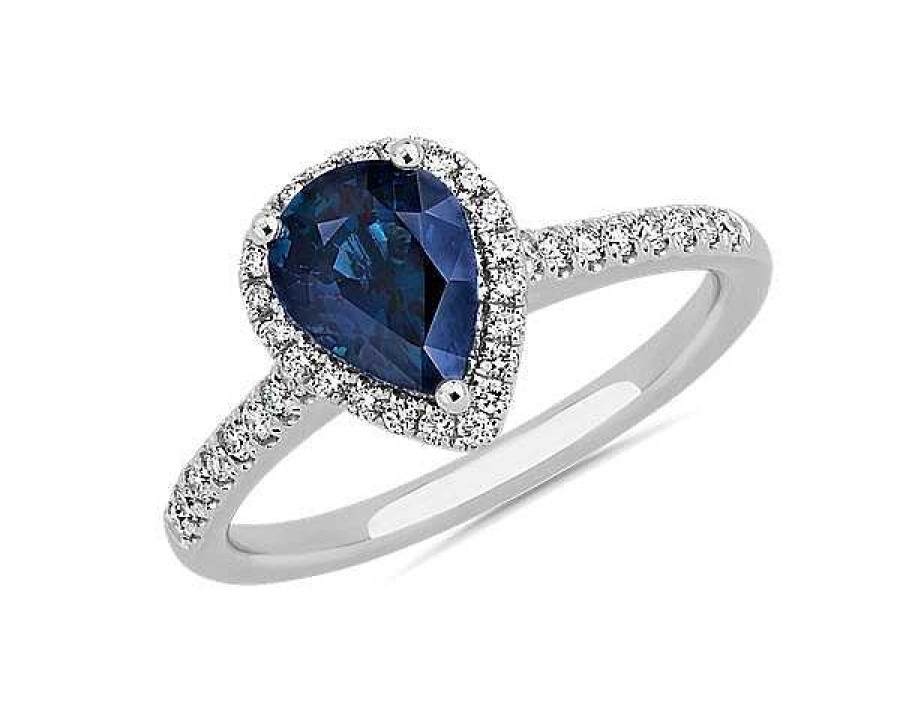 Rings | Blue Nile Sapphire Pear Shape Halo Ring In 14K White Gold (8X6Mm)