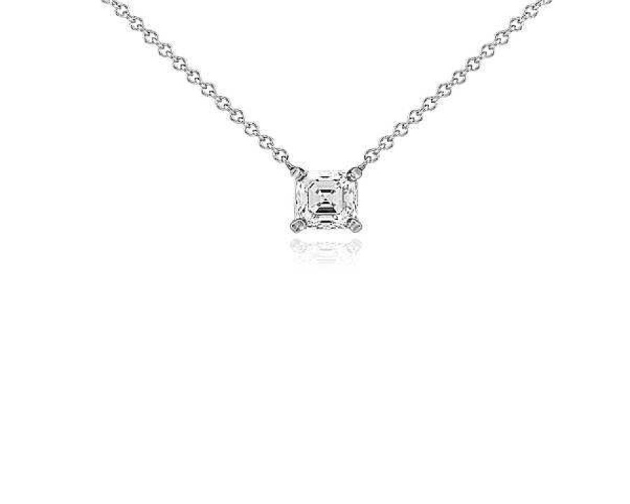 Necklaces | Blue Nile Asscher Cut Diamond Solitaire Pendant In 14K White Gold (3/4 Ct. Tw.)