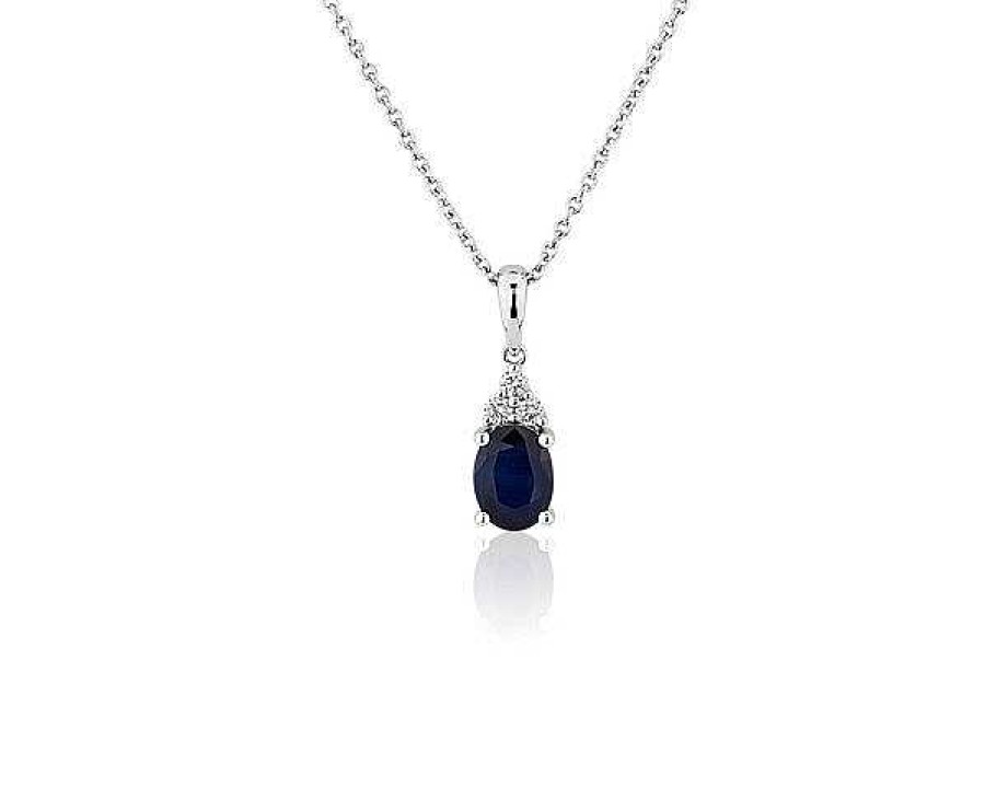 Necklaces | Blue Nile Oval Sapphire And Diamond Cluster Pendant In 14K White Gold