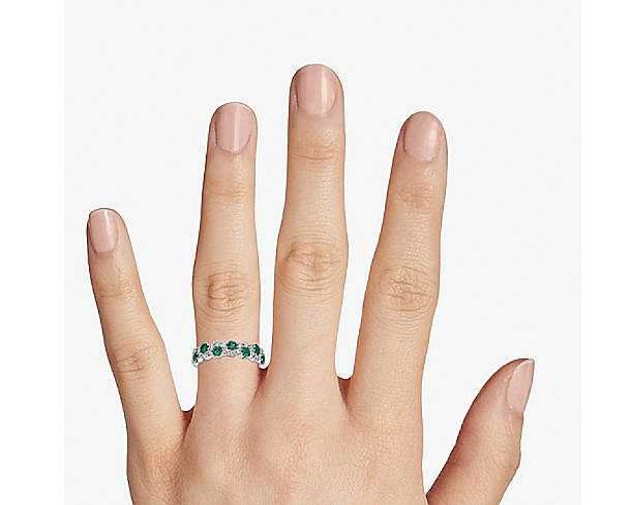 Rings | Blue Nile Staggered Emerald And Diamond Ring In 14K White Gold