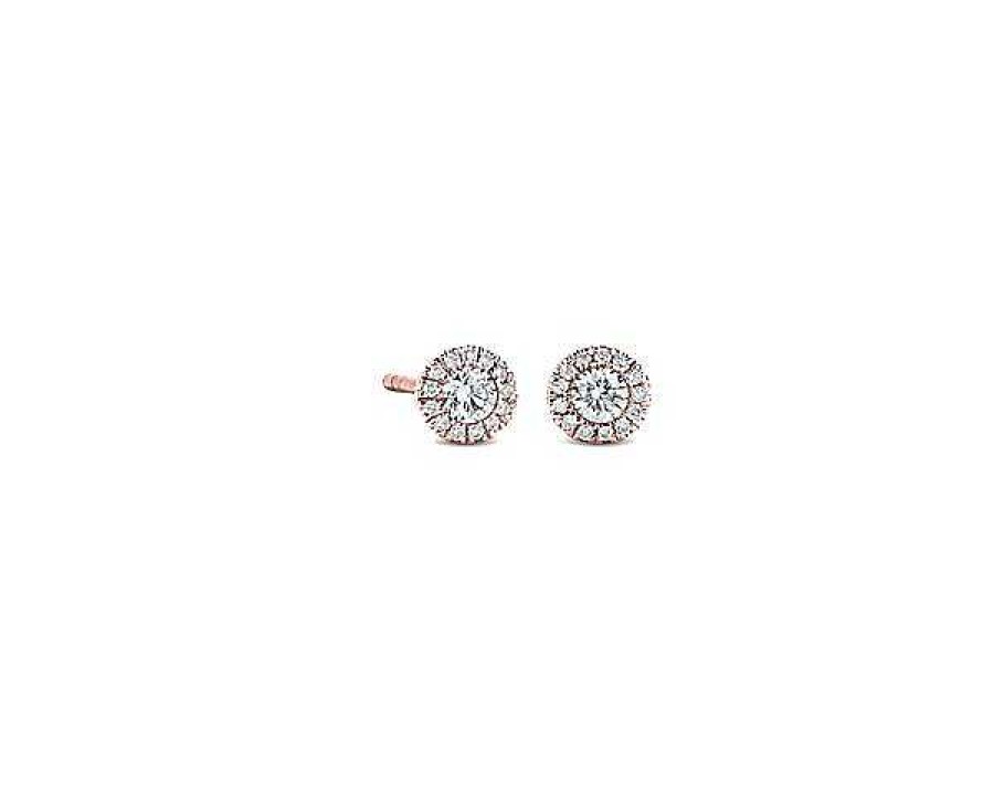 Earrings | Blue Nile Diamond Halo Stud Earrings In 14K Rose Gold (1/4 Ct. Tw.)