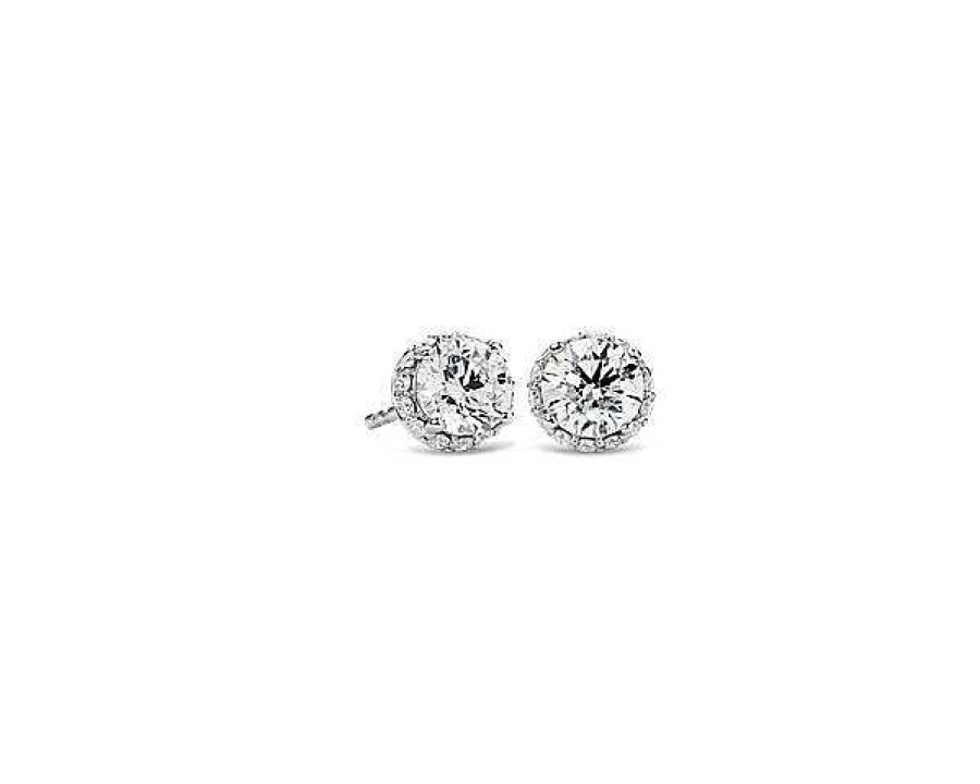 Earrings | Blue Nile Round Hidden Halo Diamond Stud Earrings In 14K White Gold (1 1/2 Ct. Tw.)