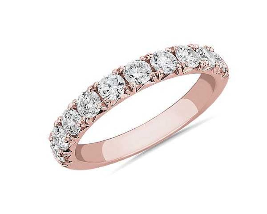 Women'S Rings | Blue Nile French Pav Diamond Anniversary Ring In 14K Rose Gold (1 Ct. Tw.)