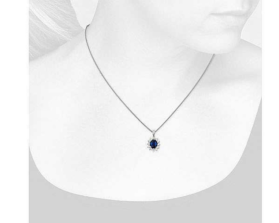 Necklaces | Blue Nile Sapphire And Diamond Pendant In 18K White Gold (8X6Mm)