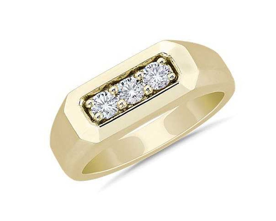 Men'S Rings | Blue Nile Men'S Trio Diamond Band In 14K Yellow Gold (3.8 Mm, 1/2 Ct. Tw.)