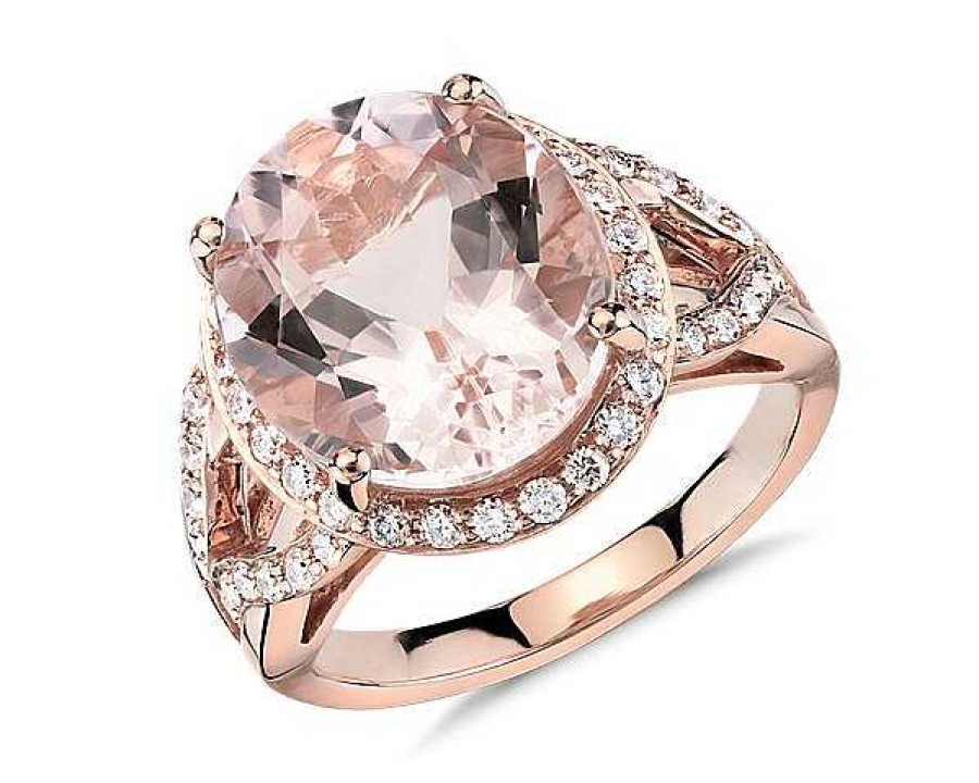 Rings | Blue Nile Morganite And Diamond Halo Ring In 18K Rose Gold (13X11Mm)