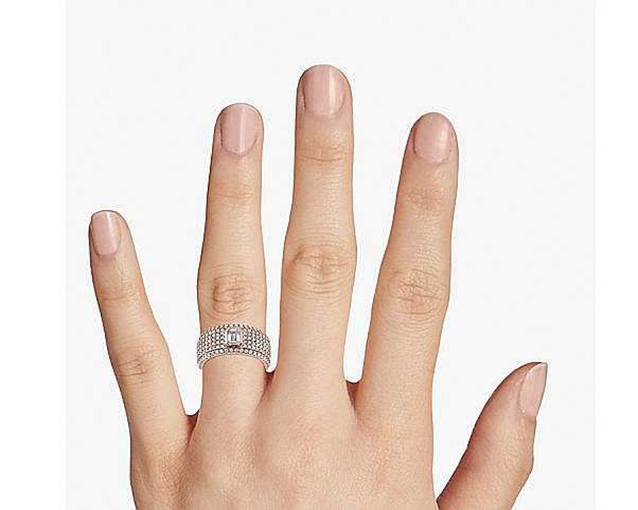 Rings | Blue Nile Emerald Cut Bezel Set Diamond Pav Ring In 14K Rose Gold (1 1/2 Ct. Tw.)