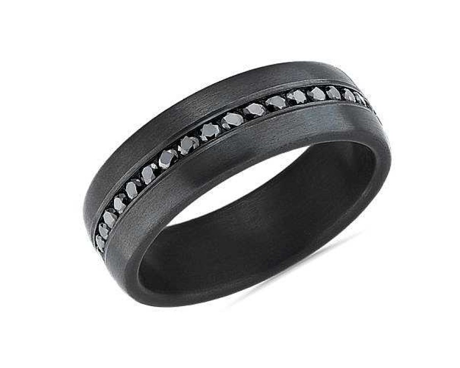 Men'S Rings | Blue Nile Satin Finish Black Diamond Wedding Ring In Dark Tantalum (7.5 Mm, 3/8 Ct. Tw.)