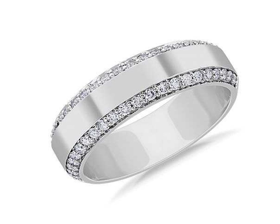 Rings | Blue Nile Men'S Beveled Edge Diamond Band In 14K White Gold (6.5 Mm, 5/8 Ct. Tw.)