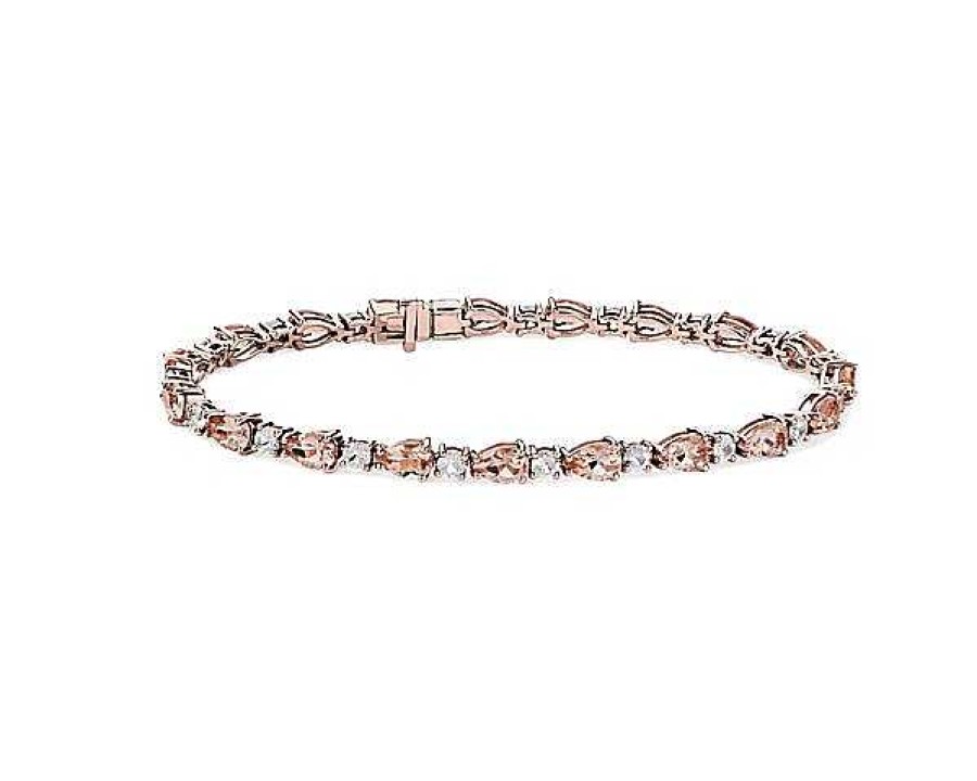 Bracelets | Blue Nile Pear Morganite And White Sapphire Bracelet In 14K Rose Gold