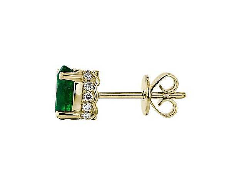 Earrings | Blue Nile Oval Emerald And Diamond Earrings In 14K Yellow Gold (6X4Mm)